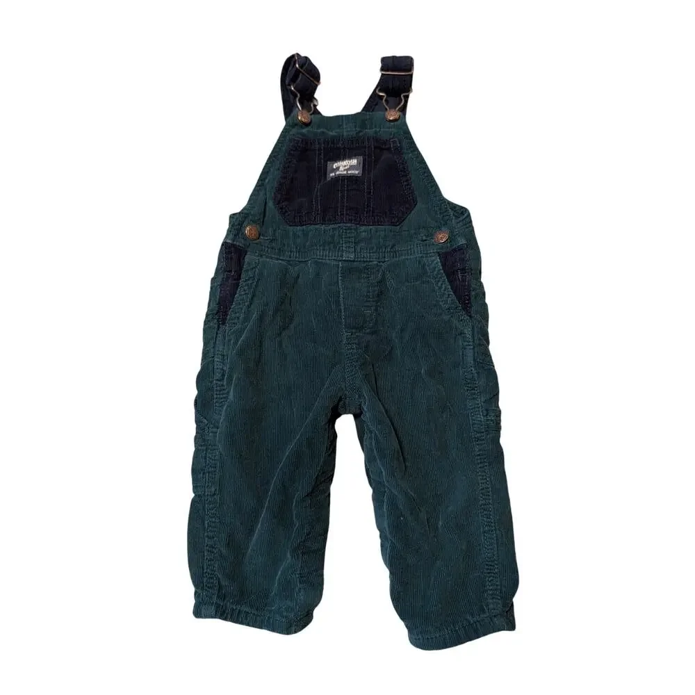 OshKosh B’gosh Baby Corduroy Overalls Size 12 Months Green Navy Bib Overalls